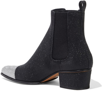 Balmain Two-tone Glittered Leather Ankle Boots