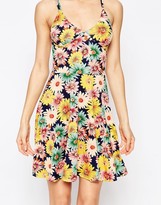 Thumbnail for your product : Club L Cami Skater Dress in Sunflower Print with Strap Back Detail