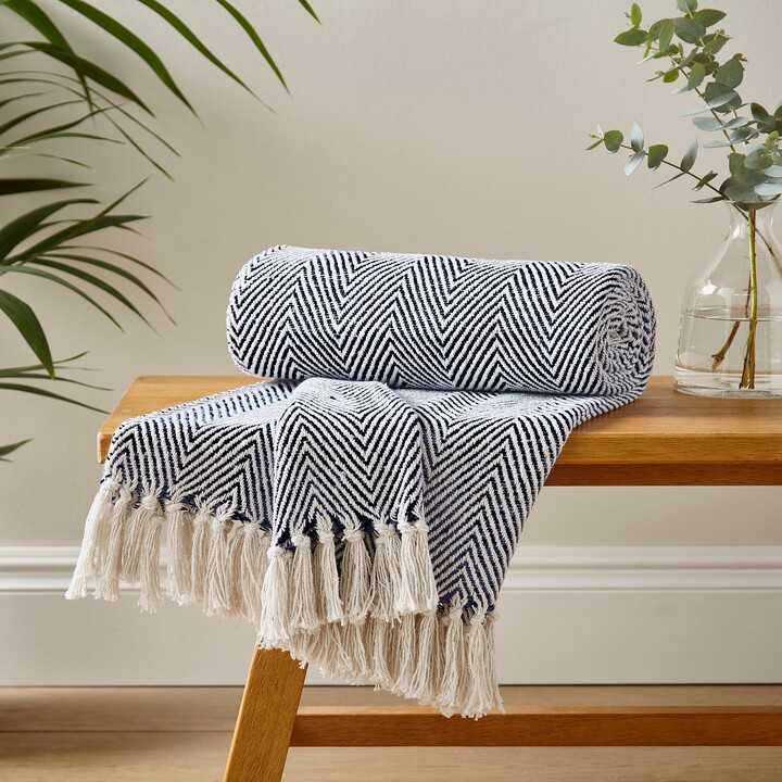 Dunelm Jenson Herringbone 200cm x 200cm Throw Navy Blue ShopStyle