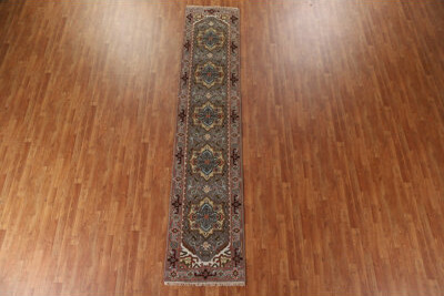 Rugsource Geometric Heriz Serapi Oriental Runner Rug Hand-Knotted 3X12