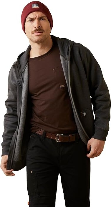 Ariat Rebar Workman Born For This Full Zip Hoodie Men's Sweatshirt Charocal Heather : LG