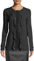 Thumbnail for your product : St. John Ruffle-Front Long-Sleeve Silk Georgette Blouse