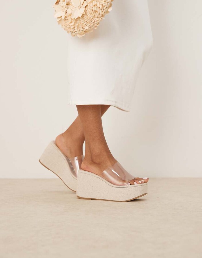Boohoo Clear Band Wedges Sandals Clear PU Round Toe Perspex Strap