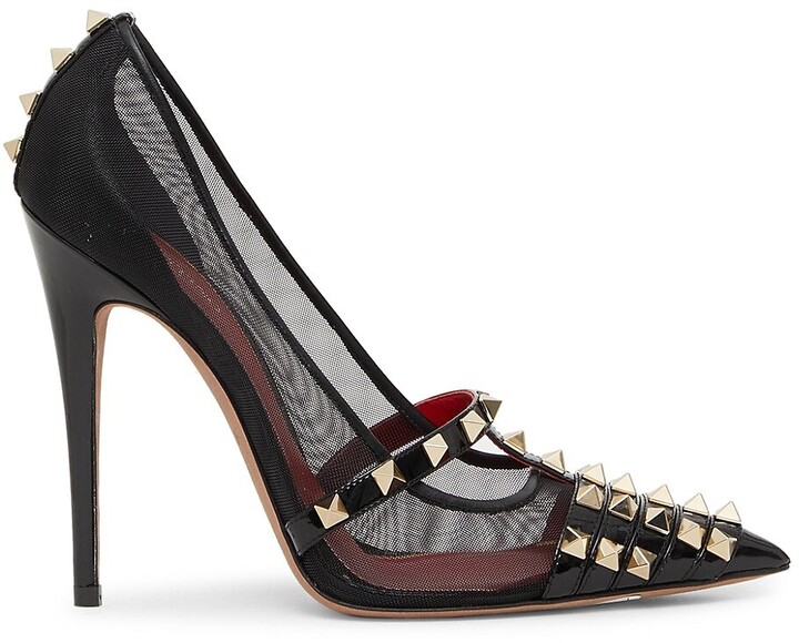 rockstud mesh slingback pointed toe pump