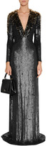 Thumbnail for your product : Jenny Packham Black/Gold Sequined Silk Gown