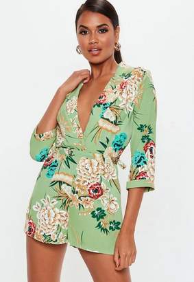 Missguided Green Floral Collared Romper