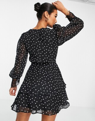 ASOS DESIGN soft mini skater dress in polka dot with eyelash lace details -  ShopStyle