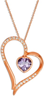 LeVian Grape Amethyst (7/8 ct. t.w.) & Nude Diamond (1/4 ct. t.w.) Open Heart Pendant Necklace in 14k Rose Gold, 18" + 2" extender