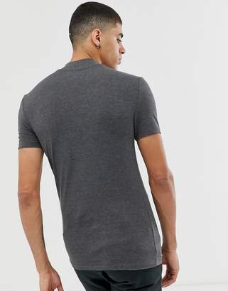 ASOS Design DESIGN muscle fit turtle neck t-shirt with stretch in charcoal marl
