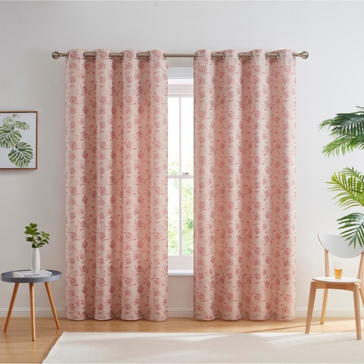 HLC.me Zoey Burlap Flax Linen Floral Jacquard Privacy Light Filtering  Transparent Window Grommet Floor Length Thick Curtains Drapery Panels for  Kids R - ShopStyle