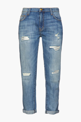 Cropped distressed boyfriend jeans