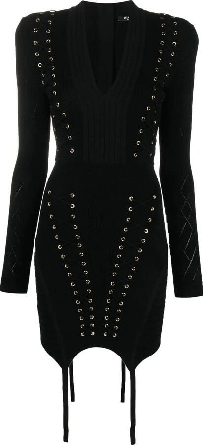 Balmain Eyelet-Detail Lace-Up Dress