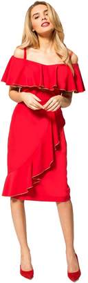 HotSquash - Red Crepe Off-The-Shoulder Knee Length Dress