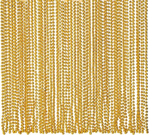 Fun Express Gold Metallic Bead Necklaces - Bulk Set of 48 - Mardi Gras and Party Supplies