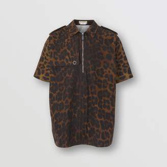Burberry Short-sleeve Leopard Print Cotton Shirt