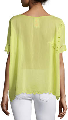 Johnny Was Plus Size Flo Short-Sleeve Embroidered Top