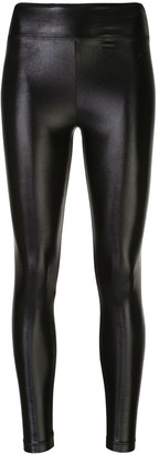 Haut femme léopard imprimé mesdames stretch wet look panneau latéral pantalon long legging