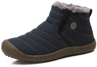 Vilocy Men's Women's Winter Waterproof Warm Thick Fur Lined Snow Boot Slip on High Top Shoe Blue,44