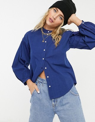 MiH Jeans Colt collarless cotton shirt in blue