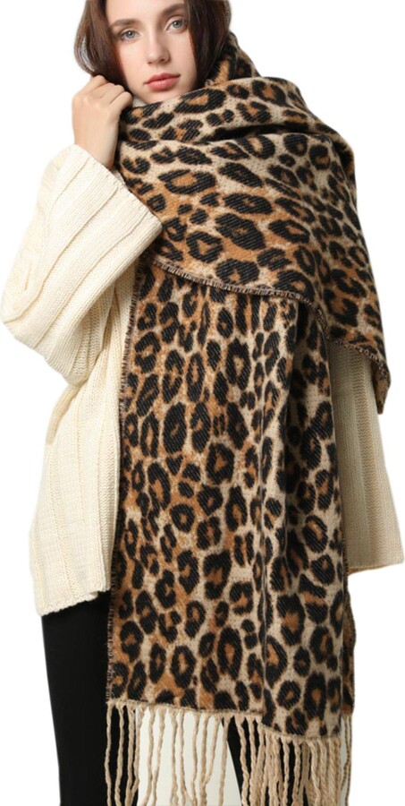 UKKD Pashmina Shawls For Women Winter Thick Scarf Blanket Tassel Shawls  Leopard Print Cashmere Scarves - ShopStyle