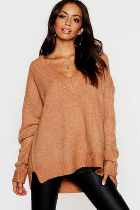 boohoo V Neck Jumper With Ribbed Trim Cuff