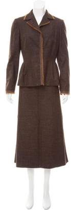 Alberta Ferretti Mink Fur-Trimmed Wool Skirt Suit
