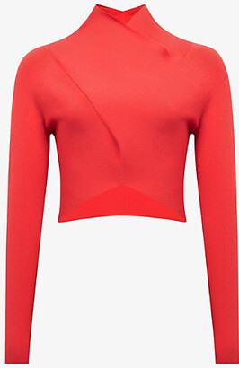 Reiss Womens Coral Elsie Draped-neck Knitted top