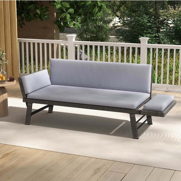 Costway CostwayOutdoorConvertibleSofaDaybedwithAdjustableArmrestsRemovableCushionsGray