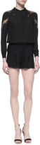 Thumbnail for your product : Haute Hippie Lace-Inset Silk Long-Sleeve Short Jumpsuit