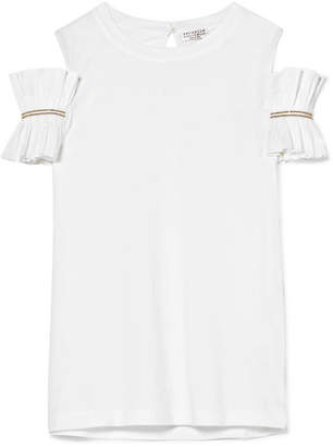 Brunello Cucinelli Cold-shoulder Embellished Cotton-jersey Top - White