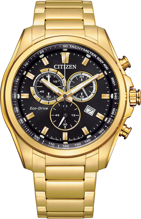 Zales Men's Citizen EcoDrive® GoldTone Chronograph Watch with Black
