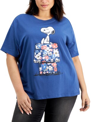 Freeze 24-7 Trendy Plus Size Snoopy Floral-House-Graphic T-Shirt