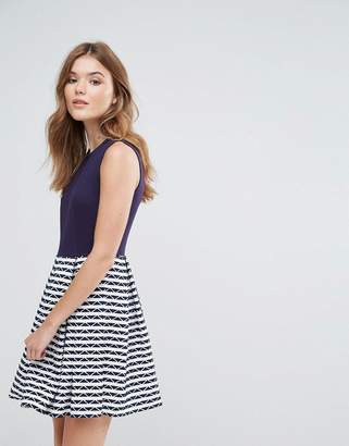 Lavand Skater Dress With Contrast Striped Skirt