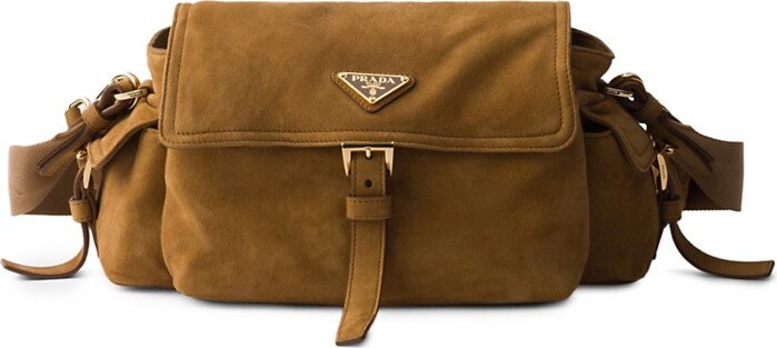 Prada Women's Explore Medium Suede Shoulder Bag - Dark Brown