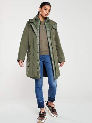 BOSS Casual Long 2-in-1 Parka Coat with Detachable Hood - Khaki