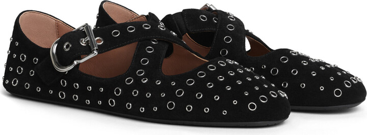 Alaia Embellished Suede Ballet Flats