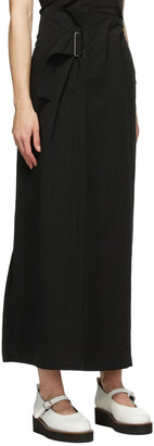 Y's Black Linen & Cotton Asymmetric Long Skirt