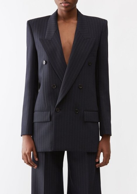 Saint Laurent Exaggerated-shoulder Pinstriped Wool-blend Jacket - ShopStyle  Blazers