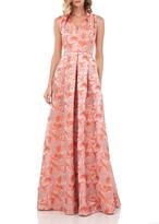 Thumbnail for your product : Kay Unger New York Evie Floral Stripe Jacquard Swan-Neck Ball Gown