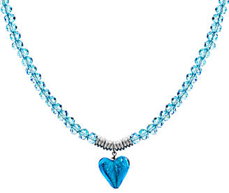 Murano Martick Heart and Crystal Pendant Necklace