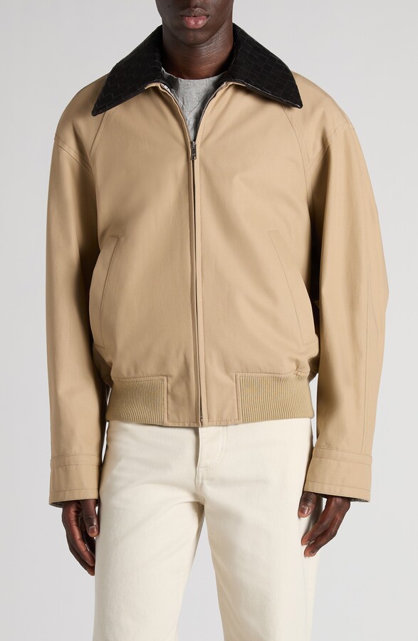 Bottega Veneta Fluid Cotton Twill Blouson Jacket with Detachable Intrecciato Leather Collar