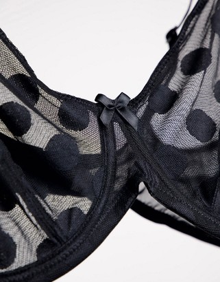 Ivory Rose Fuller Bust high apex sheer dot mesh bra in black