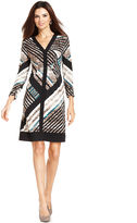 Thumbnail for your product : Alfani Petite Dress, Three-Quarter-Sleeve Printed V-Neck