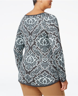 Charter Club Plus Size Jacquard Paisley Sweater, Only at Macy's