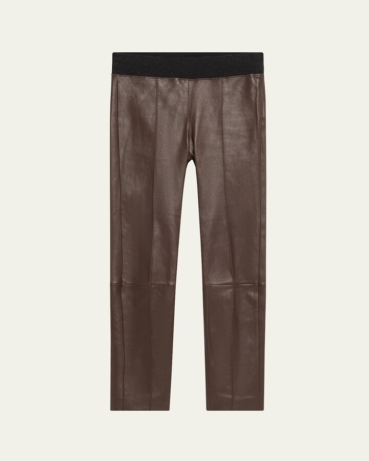 Brunello Cucinelli Leather Stretch Front Seam Leggings