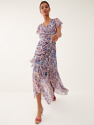 Shoshanna Elnora Floral Silk-Blend Ruched Asymmetric High-Low Dress