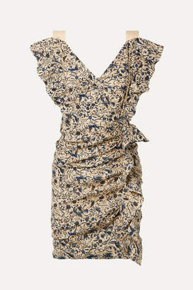 Etoile Isabel Marant Topaz Ruffled Printed Linen Mini Dress - Beige