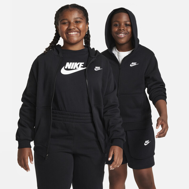 Nike Sportswear Club Fleece Big Kids' Full-Zip Hoodie (Extended Size) in Black | FD3005-010
