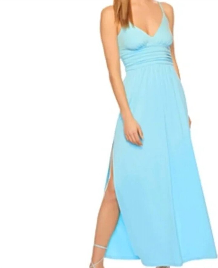 Susana Monaco Gathered Waist Side Slit Maxi Dress In Fresh Water