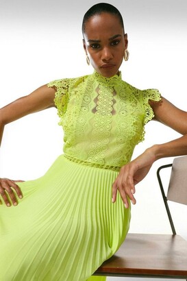 Karen Millen Lace Applique Pleat Woven Midi Dress